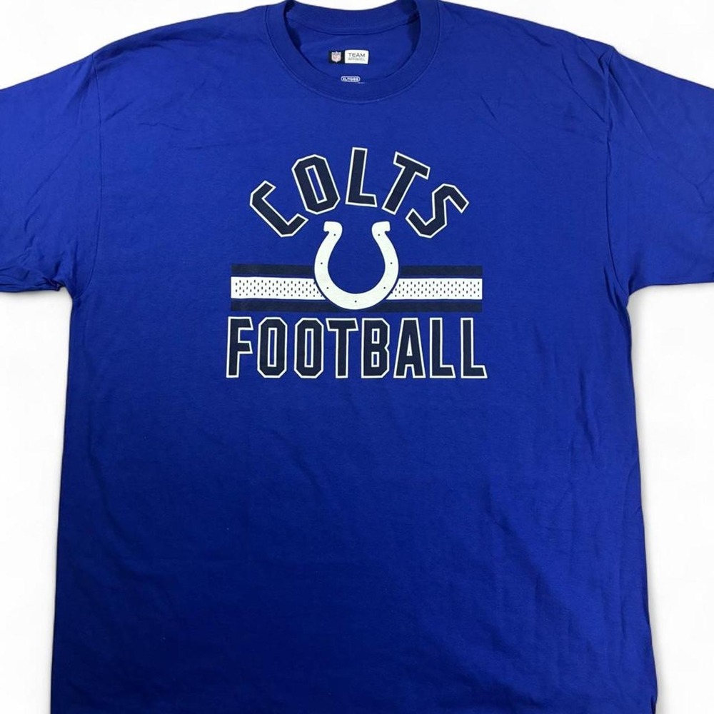 NWOT. NFL Indianapolis Colts Football T-Shirt with white text and horseshoe logo